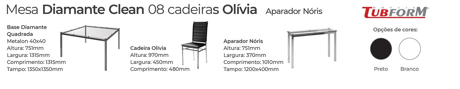 MEDIDAS MESA DIAMANTE 8 CADEIRAS OLÍVIA