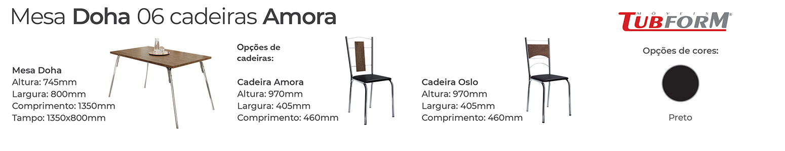 MEDIDAS MESA DOHA CADEIRA AMORA CROMADA