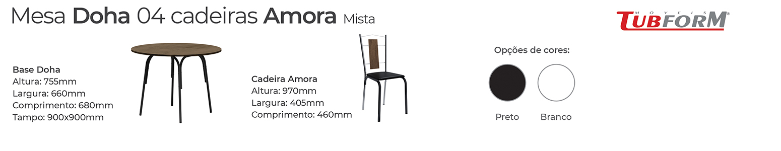 MEDIDAS MESA DOHA REDONDA CADEIRA AMORA MISTA