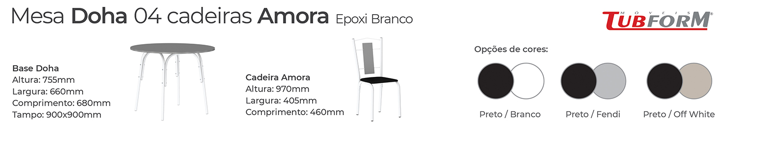 MEDIDAS MESA DOHA RED CADEIRA AMORA EPOXI BRANCA