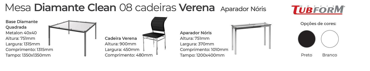 MEDIDA MESA DIAMANTE CLEAN 08 CADEIRAS VERENA